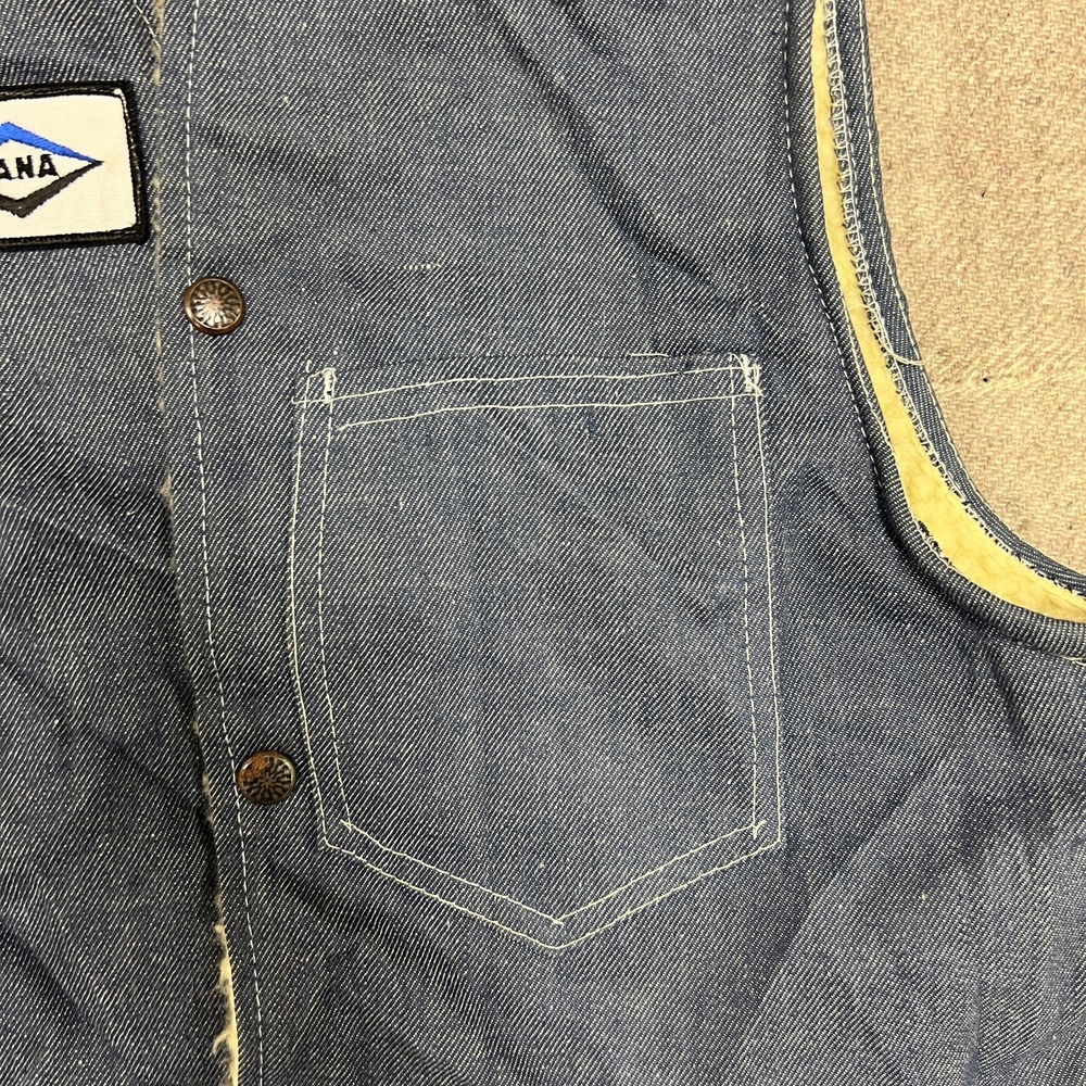 Vintage Sears Denim Vest Mens Small Blue‎ 1970s Fleeced Snap Work Wear - Picture 3 of 11